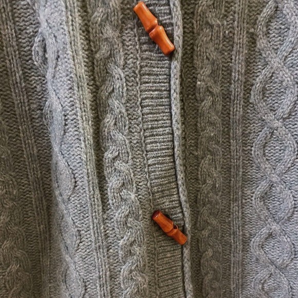 Eddie Bauer Women’s XL Blue Lamb's Wool Hooded Long Sleeve Cable knit Cardigan - Picture 4 of 12